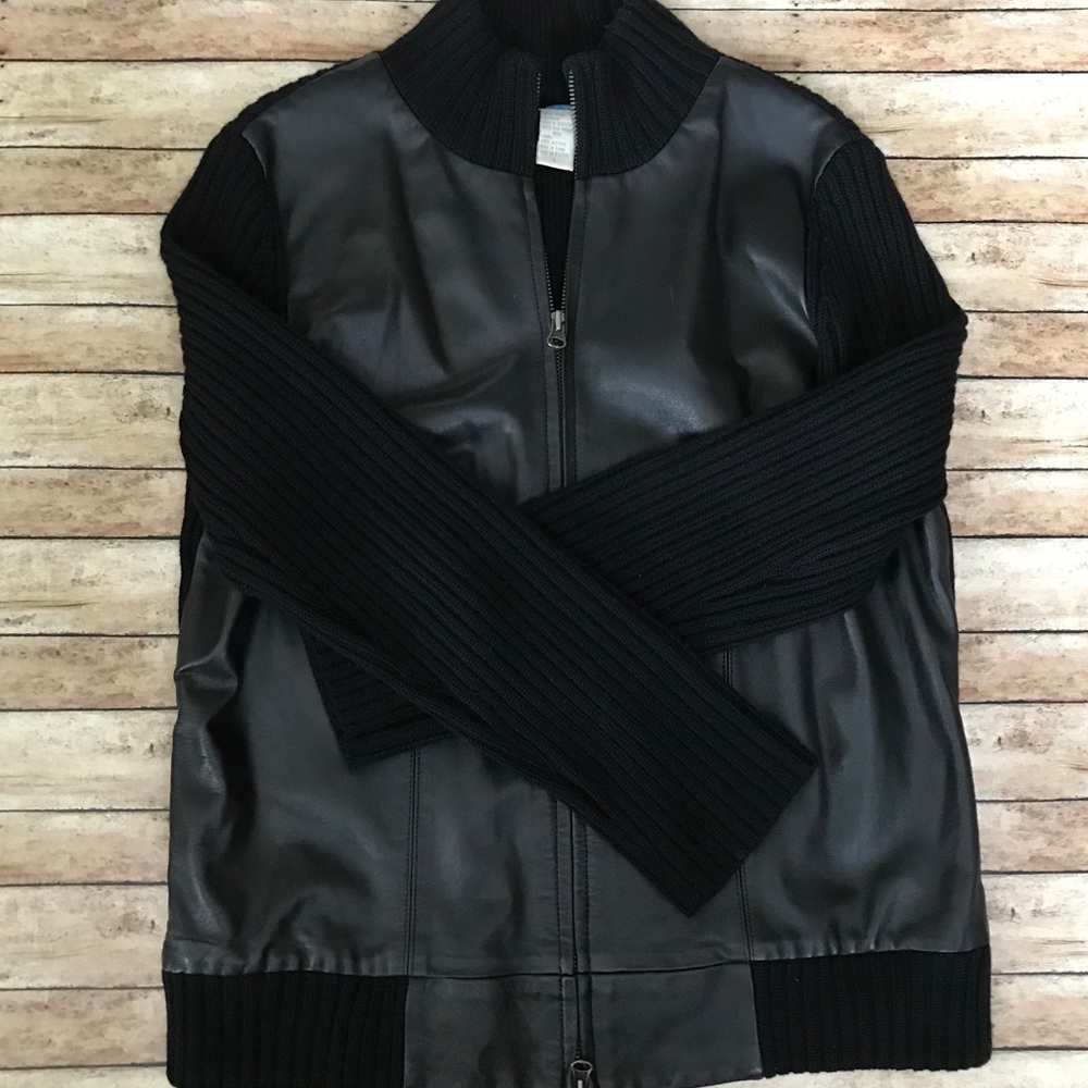 White + Warren Black Lambskin Wool Jacket Sweater